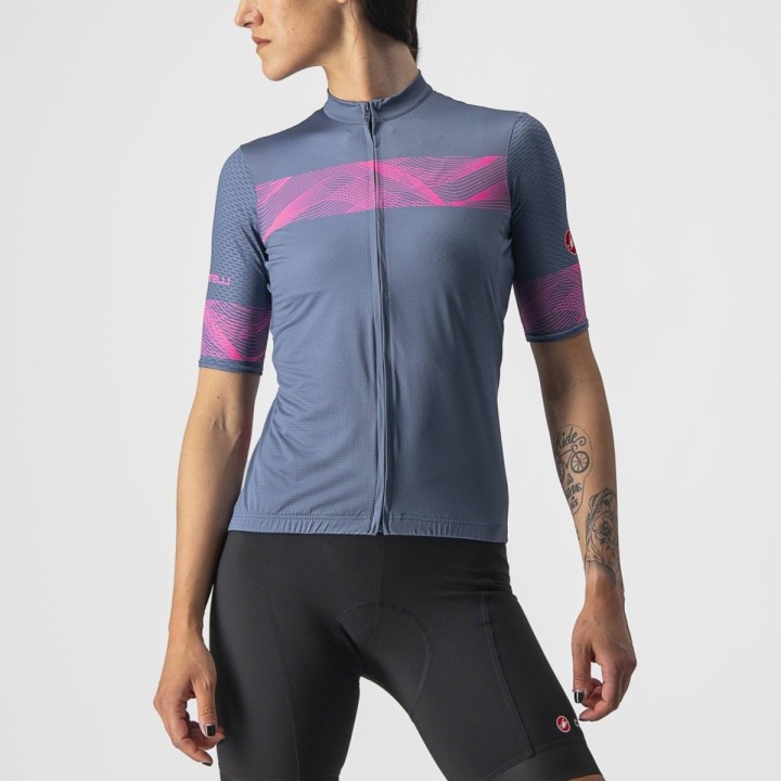 Knife Castelli Women's Phoenix Jersey - Light Steel Blue/Pink Fluo Castelli