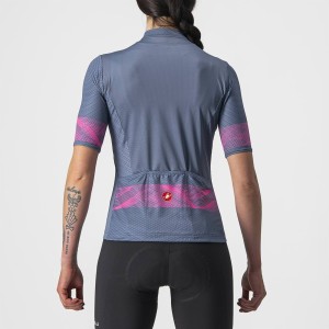 Knife Castelli Women's Phoenix Jersey - Light Steel Blue/Pink Fluo Castelli