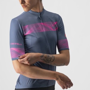 Knife Castelli Women's Phoenix Jersey - Light Steel Blue/Pink Fluo Castelli