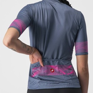 Knife Castelli Women's Phoenix Jersey - Light Steel Blue/Pink Fluo Castelli