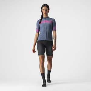 Knife Castelli Women's Phoenix Jersey - Light Steel Blue/Pink Fluo Castelli