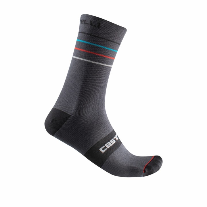 Socks Castelli Endurance 15 Sock - Dark Gray/Sky Blue/Red Castelli