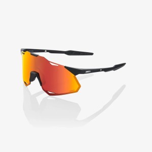 Occhiali 100% Hypercraft XS -Soft Tact black/Hiper red multilayer mirror lens 100%